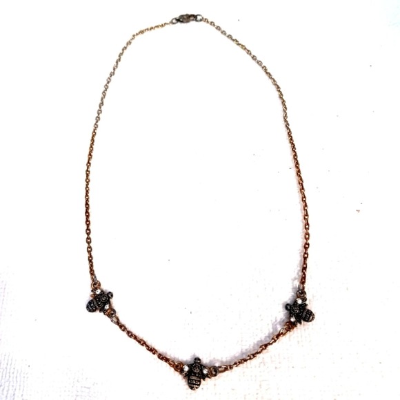 BumbleBee Necklace Delicate Bronze tone Chain Necklace Simulated Diamonds BEE - Picture 3 of 10